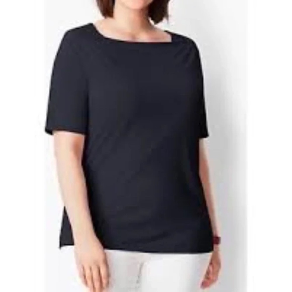 Talbots Black Square Neck Short Sleeve Top